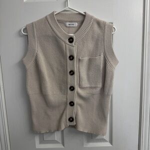 Mulaya Women's Sleeveless Ribbed Knit Button-Up Vest in Taupe - Size XS